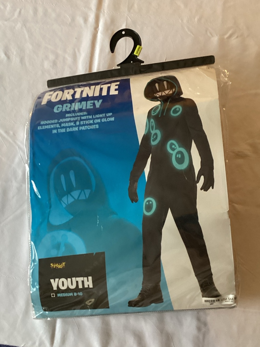 💀 Spirit Fortnite Grimey Black Costume with Aqua Glow Accents